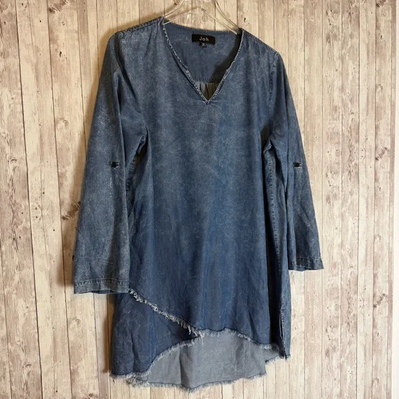 JOH Washed Indigo Blue Asymmetrical Tencel Tunic - Picture 2 of 5